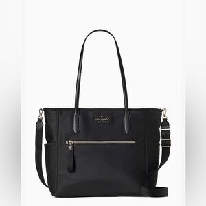 EUC Kate Spade Black Nylon Chelsea Tote
12.5”h
14”w (bottom) 
16”w (top)
6.5”d